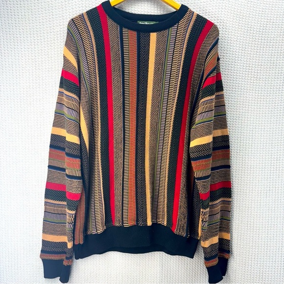 Vtg Norm Thompson Men Sweater L Coogi Style 3D Knit Chunky Textured Multi Color - Picture 1 of 9